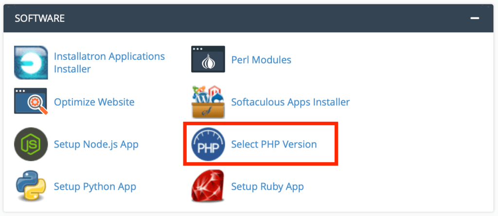 Select website PHP version